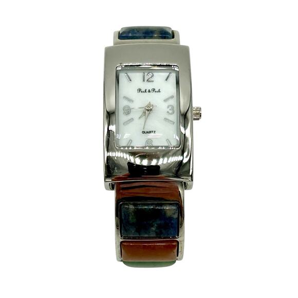 Vintage Peck And Peck Cuff Bracelet Watch With Faux Stones New Battery Works - Picture 1 of 8